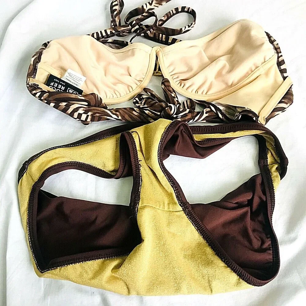 Bikini Set Coco Reef Top 36D 38D Zebra Athena Bottom 10 Swimwear Brown Animal - Picture 5 of 12
